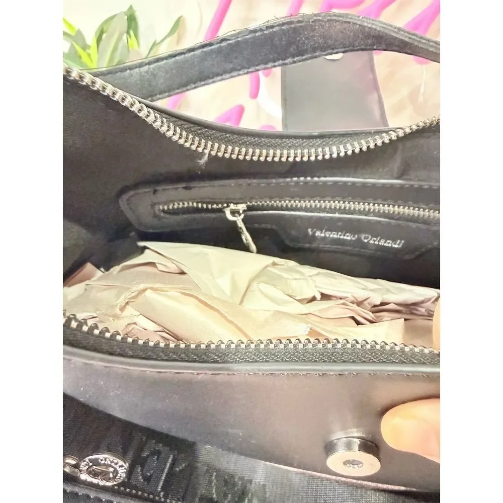 Valentino Orlandi Black Crescent Shoulder Bag w/ Coin Pouch Women's Medium